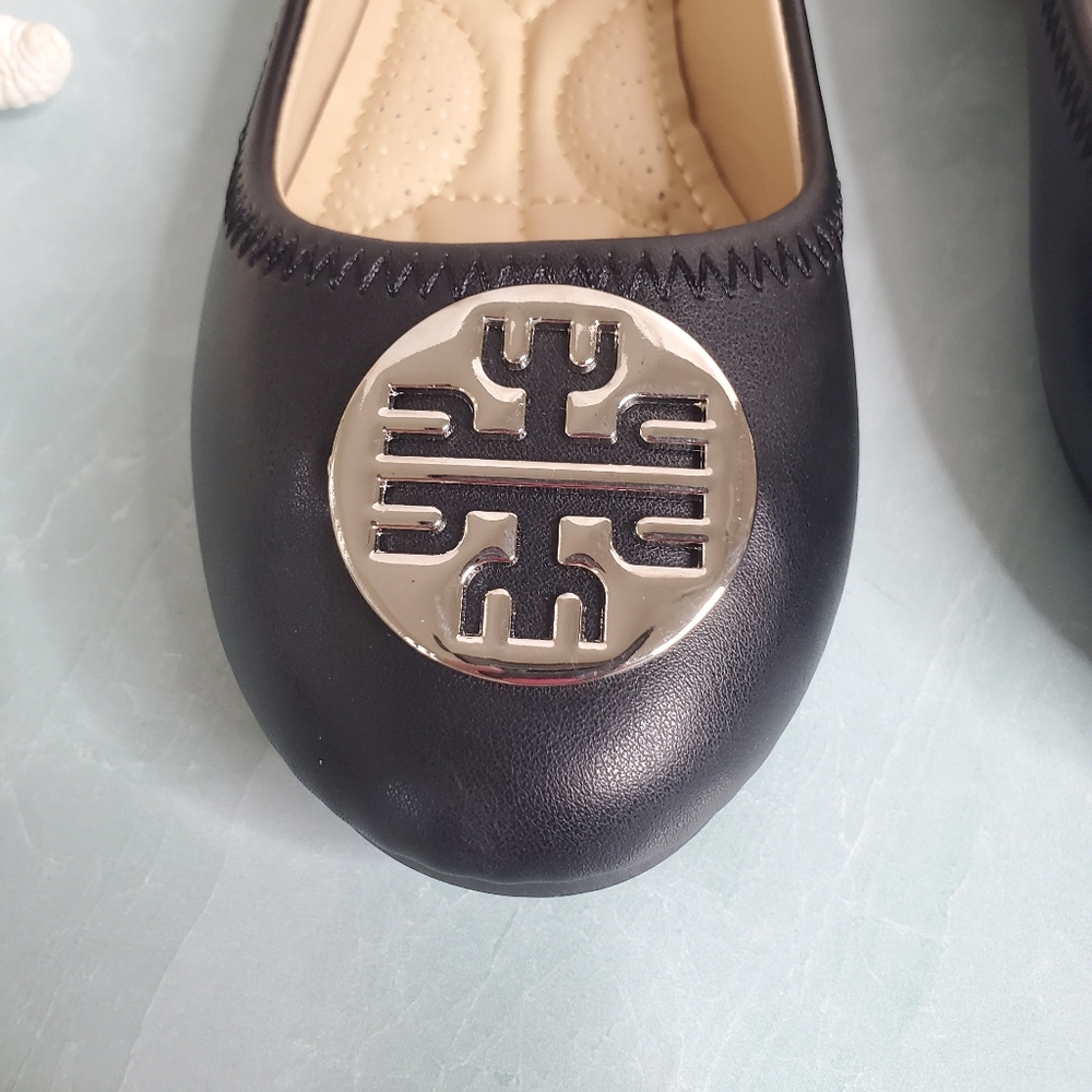 NEW Black Silver Medallion Flats - Picture 2 of 5